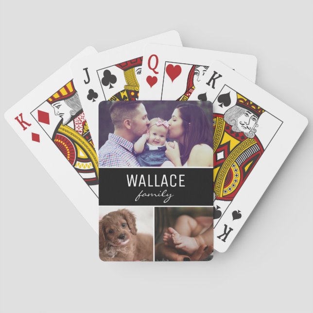 Personalized Photo Collage Family Name Custom Playing Cards (Back)
