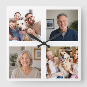Personalized Photo Collage Family Pet Picture Square Wall Clock