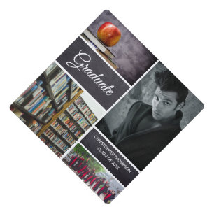 Personalized, Photo Collage, Graduate - Chalkboard Graduation Cap Topper