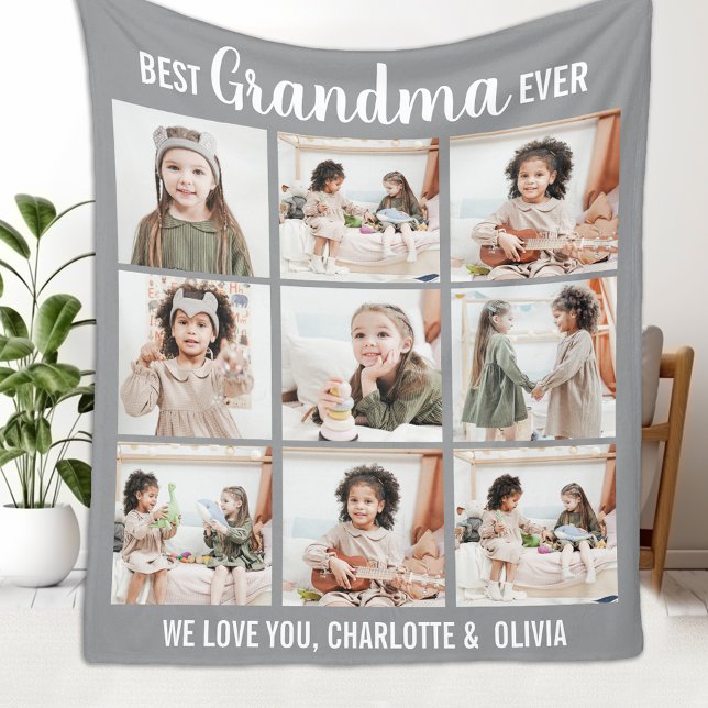 Personalized Photo Collage Grandma Fleece Blanket (Creator Uploaded)