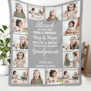Personalized Photo Collage Grandparents Fleece Blanket