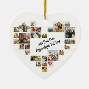 Personalized Photo Collage Heart Shaped Picture Ceramic Ornament
