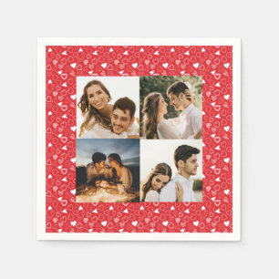 Personalized photo collage hearts pattern red napkin