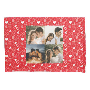 Personalized photo collage Hearts pattern red  Pillowcase