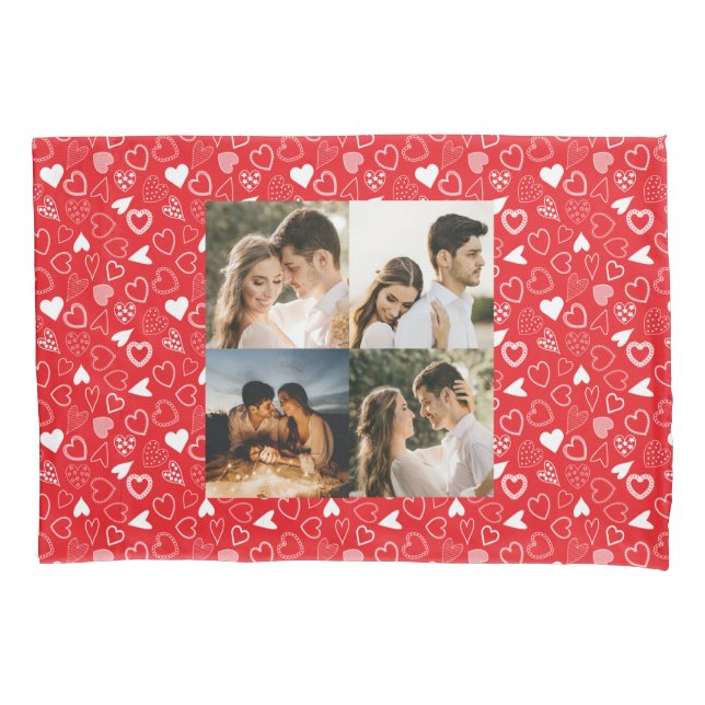 Personalized photo collage Hearts pattern red  Pillowcase (Front)