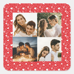 Personalized photo collage hearts pattern red square sticker