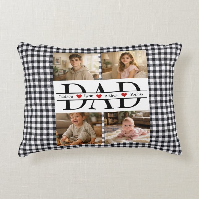 Personalized Photo Collage & Kids' Names "DAD" Accent Pillow (Front)