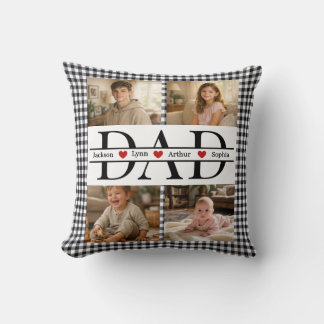 Personalized Photo Collage & Kids' Names "DAD" Throw Pillow