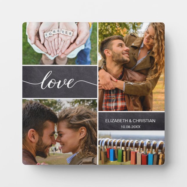 Personalized Photo collage Love Script Couple Plaque (Front)