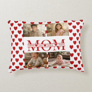 Personalized Photo Collage Mom Heart & Kids Name Accent Pillow