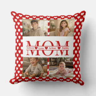 Personalized Photo Collage Mom Heart & Kids Name Throw Pillow