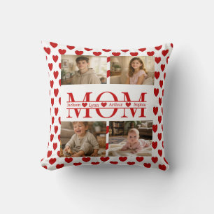 Personalized Photo Collage Mom Heart & Kids Name Throw Pillow