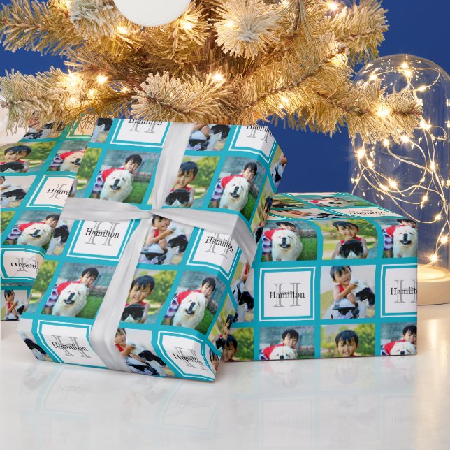 Personalized Photo Collage Monogram Initial Name Wrapping Paper (Holidays)