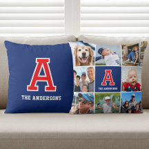 Personalized Photo Collage Monogram Red Navy