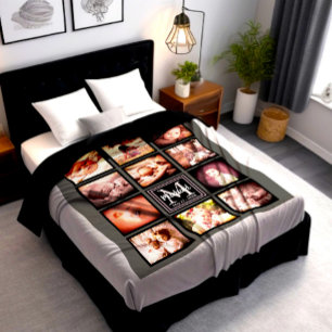 Personalized photo collage monogrammed initial fleece blanket