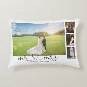 Personalized Photo Collage Mr and Mrs Heart Accent Pillow