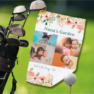 Personalized Photo Collage Nana Grandma's Garden Golf Towel