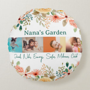 Personalized Photo Collage Nana Grandma's Garden  Round Pillow