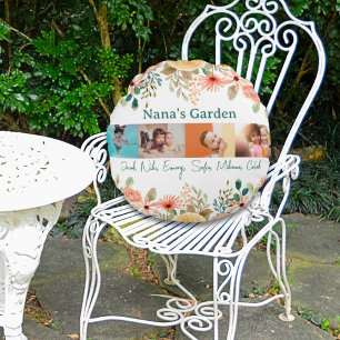 Personalized Photo Collage Nana Grandma's Garden Round Pillow