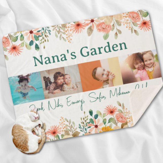 Personalized Photo Collage Nana Grandma's Garden  Sherpa Blanket (Personalized Photo Collage Nana Grandma's Garden Sherpa Blanket)