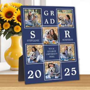 Personalized Photo Collage Navy Blue Graduation Plaque