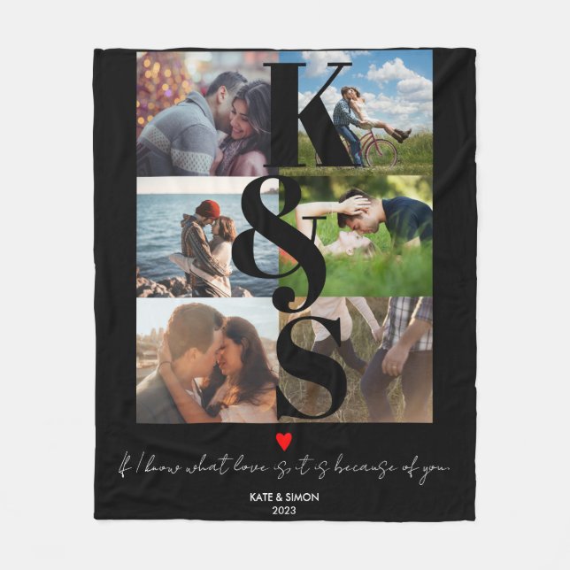 Personalized Photo Collage Newlywed Gifts Couple Fleece Blanket (Front)