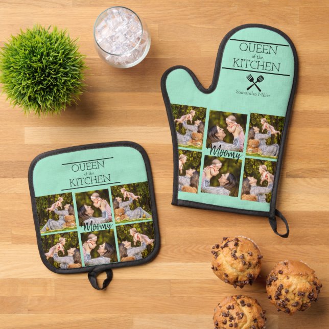 Personalized Photo Collage Oven Mitt & Pot Holder Set (Top Down)