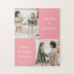 Personalized Photo Collage Pink Best Friends Name Jigsaw Puzzle<br><div class="desc">Celebrate your friendship with this adorable two-photo pink jigsaw puzzle, designed just for best friends! Featuring a trendy colour block style and modern aesthetic, this puzzle is the perfect way to capture your favourite memories with your BFF. The soft pink tones and unique design make this a fun and thoughtful...</div>