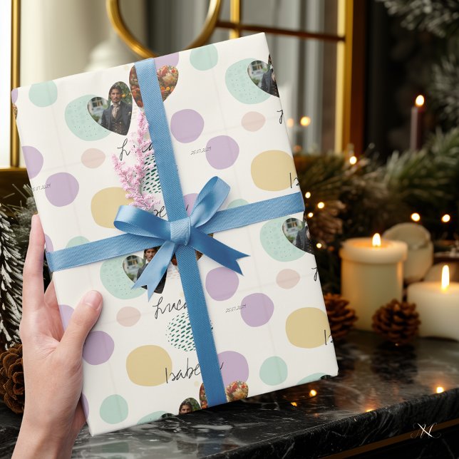 Personalized Photo Collage Polka Dot Pattern Wrapping Paper (Creator Uploaded)