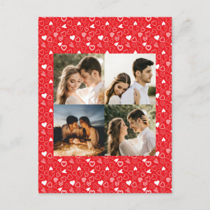 Personalized photo collage red Hearts pattern Postcard