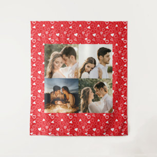 Personalized photo collage red Hearts pattern Tapestry