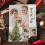 Personalized Photo Collage Whimsical Christmas  Holiday Card<br><div class="desc">This modern whimsical christmas holiday card,  featuring 4 of your favourite photographs,  a watercolor cristmas tree,  template text  in a fun script font,  and then personalized with your family name. Font styles,  sizes and background colour can be changed by clicking on the customize further link after personalizing.</div>
