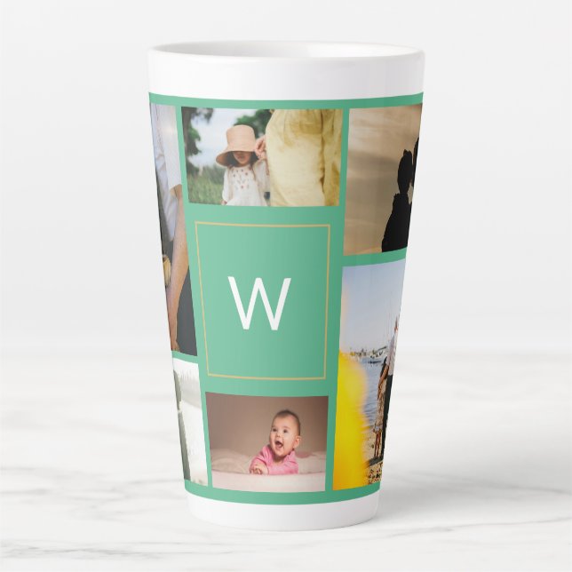 Personalized Photo Collage with Monogram Latte Mug (Front)