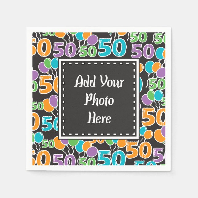 Personalized Photo Colourful 50th Birthday Napkins (Front)