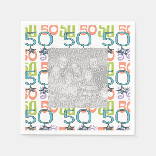 Personalized Photo Colourful 50th Birthday Party Napkin