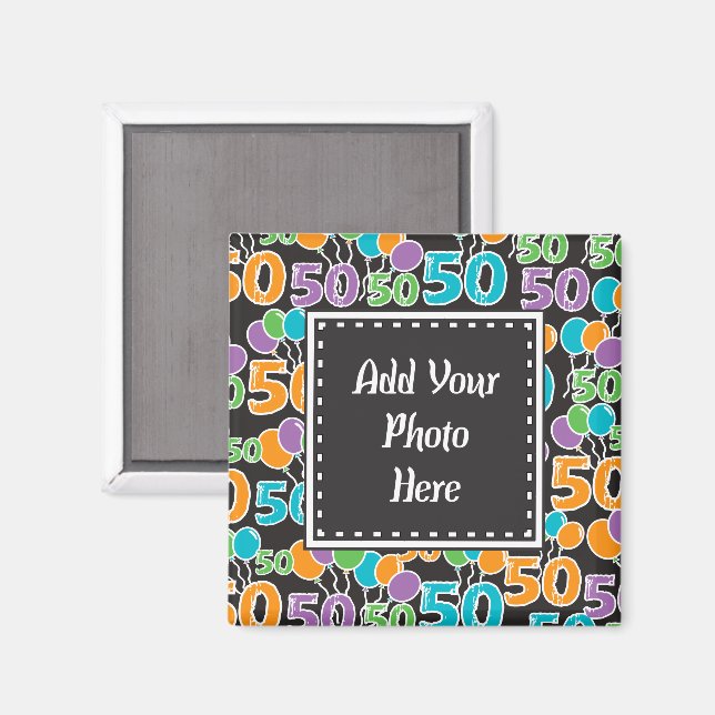 Personalized Photo Colourful 50th Birthday Templat Magnet (Front/Back)