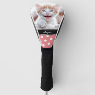 Personalized Photo Coral and White Polka Dot Golf Head Cover