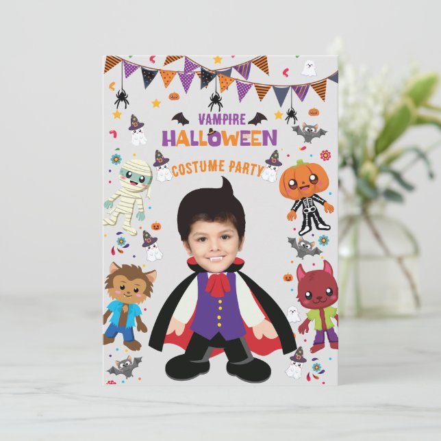Personalized Photo Costume Party Halloween Kids  Invitation (Standing Front)