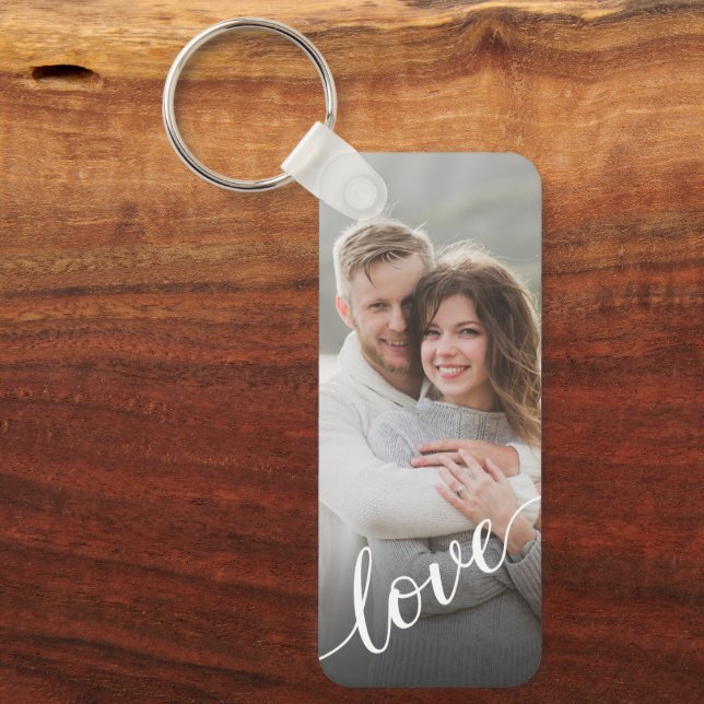 Personalized Photo Couple Love Script Keychain (Front)
