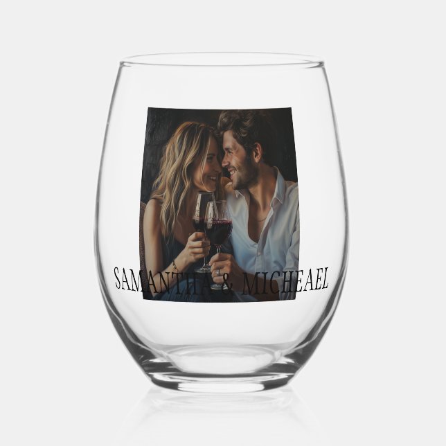 Personalized Photo Couples Wedding Gift  Stemless Wine Glass (Front)