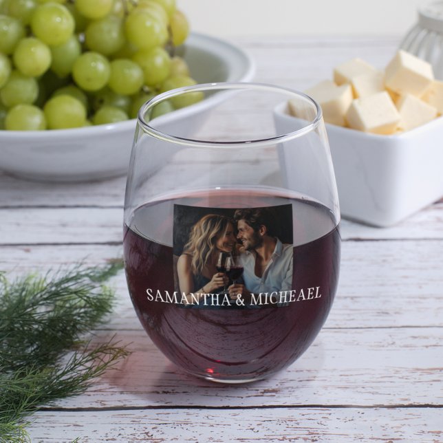 Personalized Photo Couples Wedding Gift  Stemless Wine Glass (Creator Uploaded)