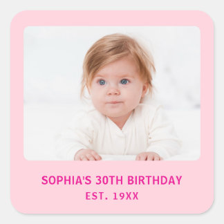 Personalized Photo Custom Birthday Party Favours Square Sticker