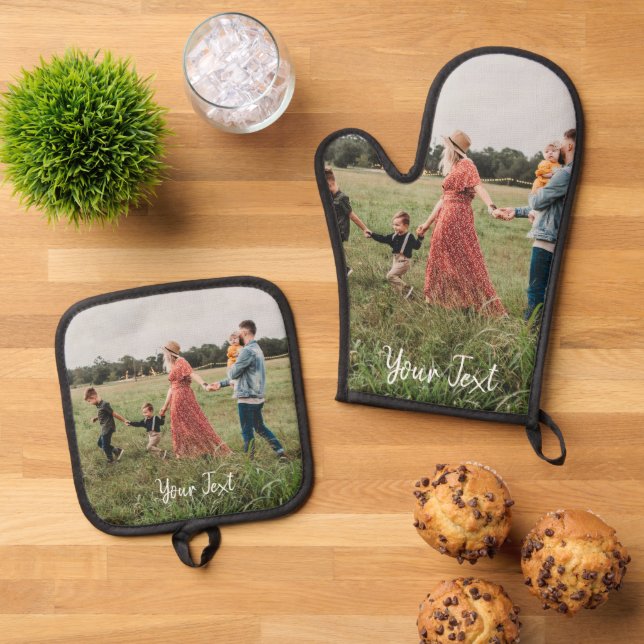 Personalized Photo & Custom Text Template  Oven Mitt & Pot Holder Set (Top Down)