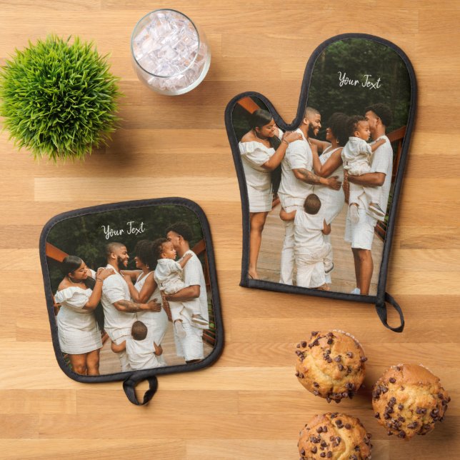 Personalized Photo & Custom Text Template  Oven Mitt & Pot Holder Set (Top Down)