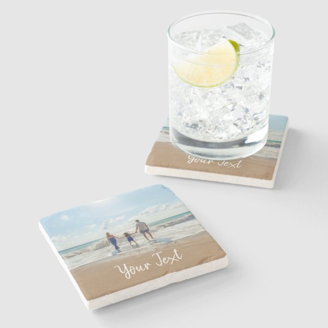 Personalized Photo & Custom Text Template Stone Coaster (Side)