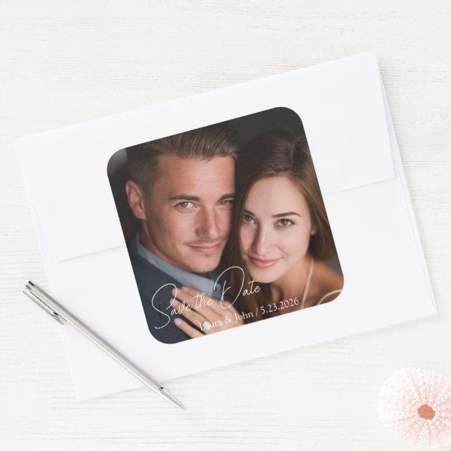 Personalized Photo & Custom Text Wedding Sticker (Enveloppe)
