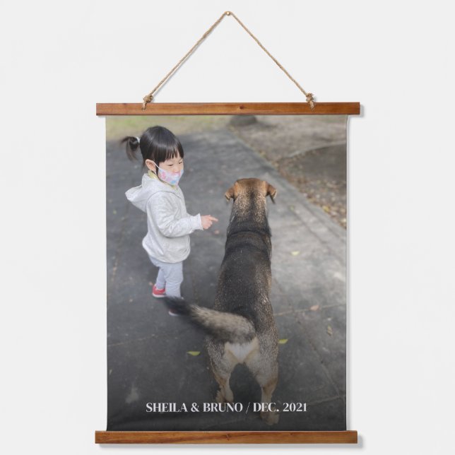 Personalized Photo Custom Text Wood-Topped Hanging Hanging Tapestry (Front)