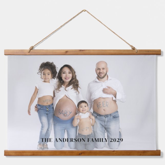 Personalized Photo Custom Text Wood-Topped Hanging Hanging Tapestry (Front)