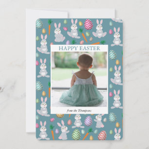 Personalized Photo Cute Blue Easter Bunny Rabbit  Holiday Card