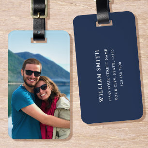 Personalized Photo Dark Blue Luggage Tag
